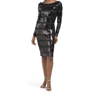 Nanette Lepore Womens Black Sequin Long Sleeve Sheath Cocktail Dress Sz 10 New